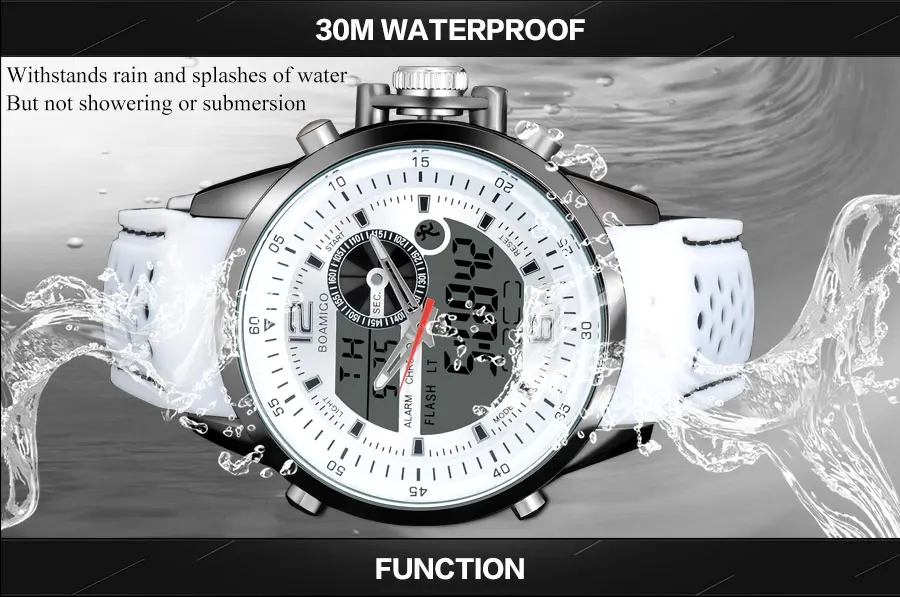Fashion Analog Digital Alloy Watches BOAMIGO Brand Men Sports Watch Dual Time Buckle Clasp Quartz White Chronograph (25)