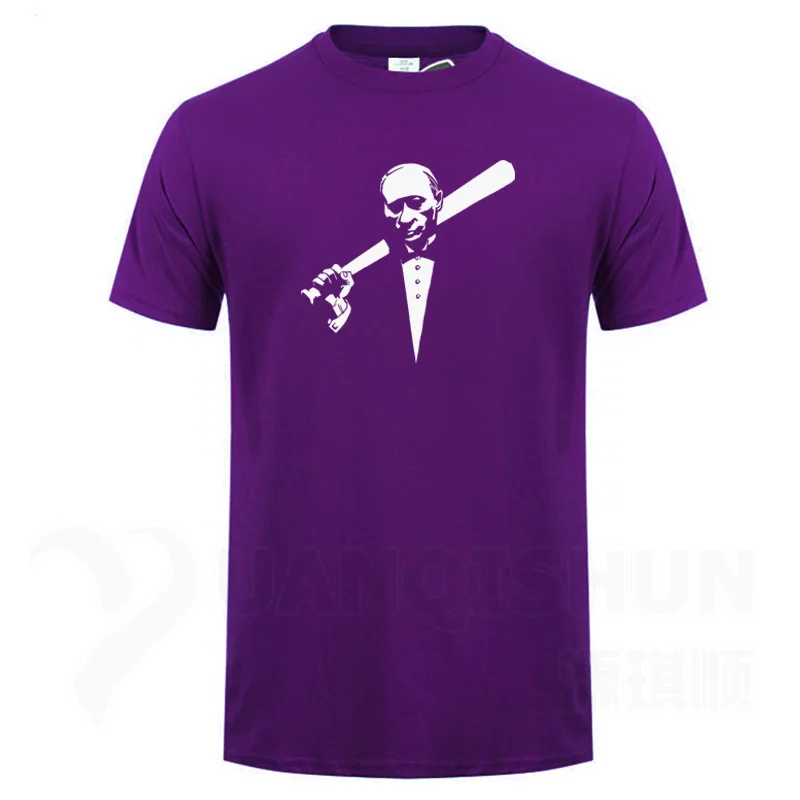 Funny Men's Tee Shirt Russian President Vladimir Putin Print T-shirt Top Quality Cotton Short sleeves Tops Fashion Men Tees - Цвет: Purple