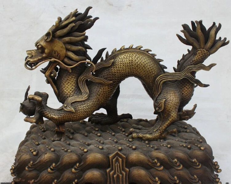 

S0113 17" Chinese Feng Shui Pure Bronze Zodiac Year Animal Dragon Play Bead Statue discount 30% (C0324)