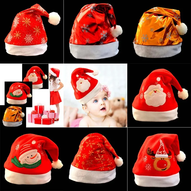 

Bright Christmas Hat Adult Child Cute Santa Claus Caps Xmas Holiday Party Decoratives Supplies
