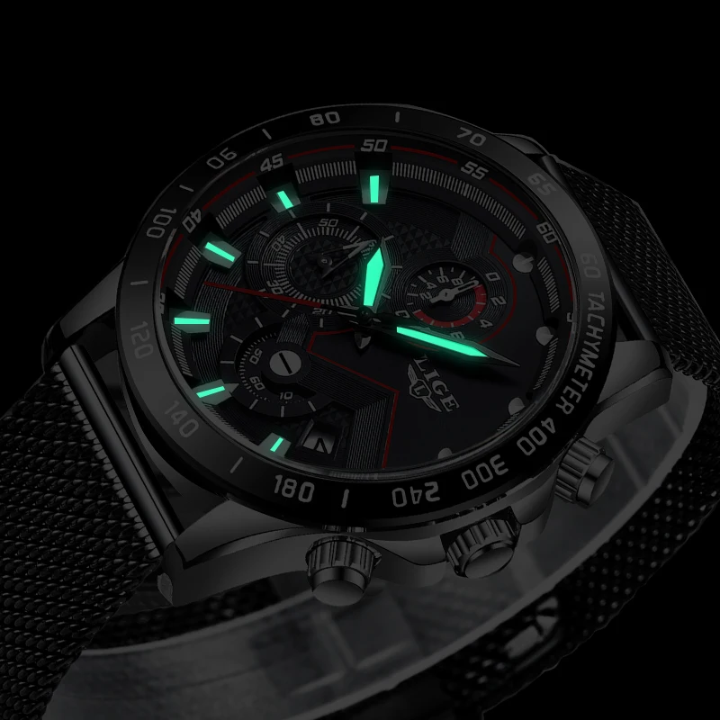  LIGE Watch Men Fashion Business Casual Stainless Steel Watch Mens Watches Top Brand Luxury Waterproof Clock Relogio Masculino