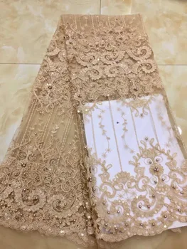 

Gold 3d lace fabric for wedding dresses 2019 new 5yard african lace fabric high quality french net lace with 3d flower beads