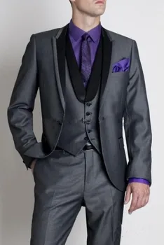 

2017 Custom One Button Groom Tuxedos Charcoal Grey Best man Suit Peak Lapel Wedding Groomsman/Men Suits (Jacket+Pants+Tie+Vest)