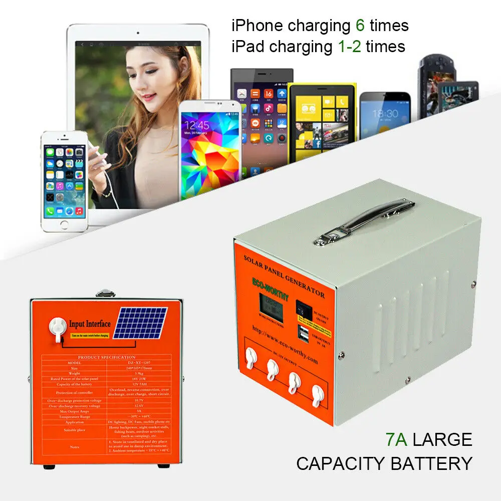 

Solar Generator Lighting Home System Kit & 12V Solar Power Battery USB Lights
