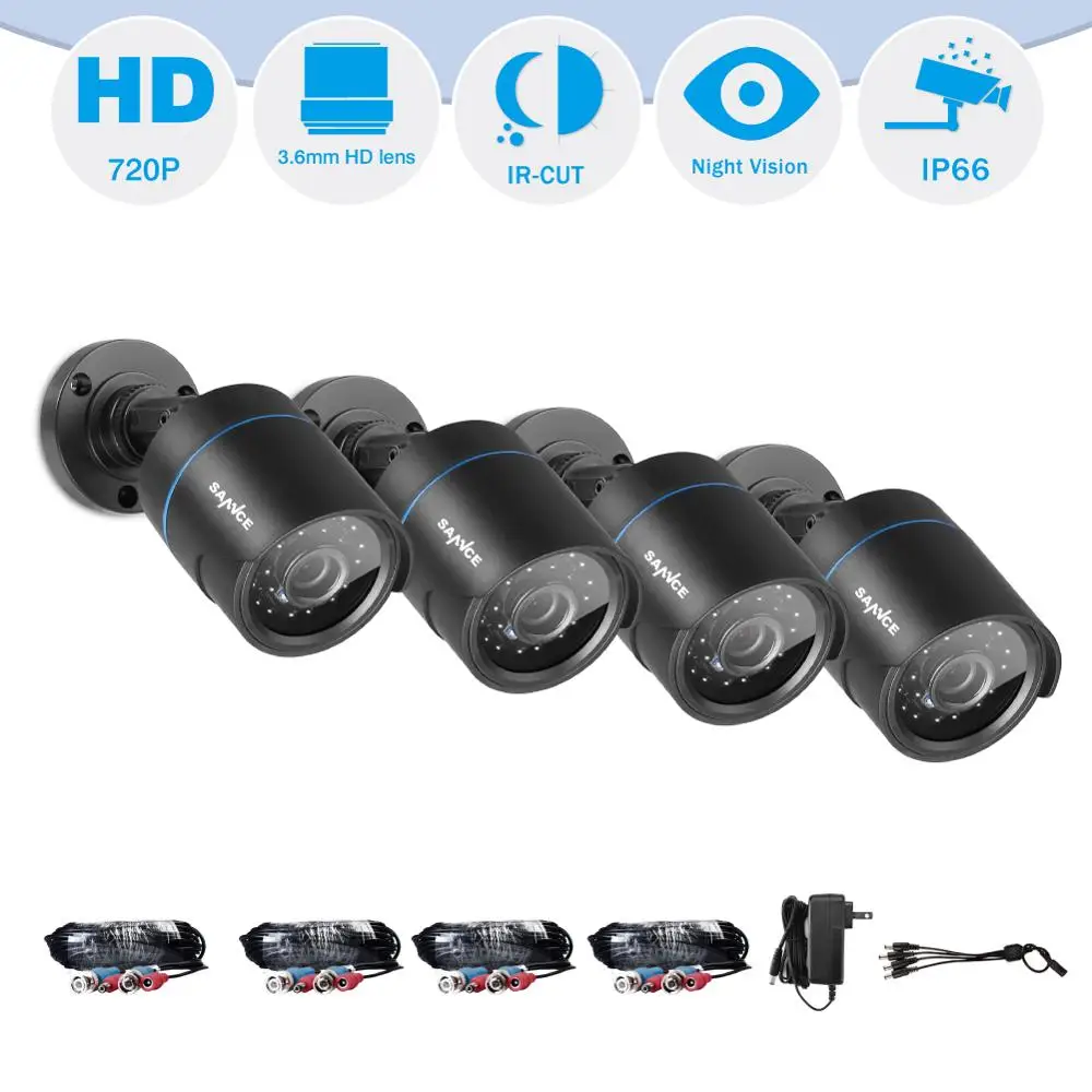 

SANNCE HD 720P AHD Video Security Home CCTV Camera Kit 4PCS Camera Set Smart IR-CUT IP66 Outdoor Weatherproof 66FT Night Vision