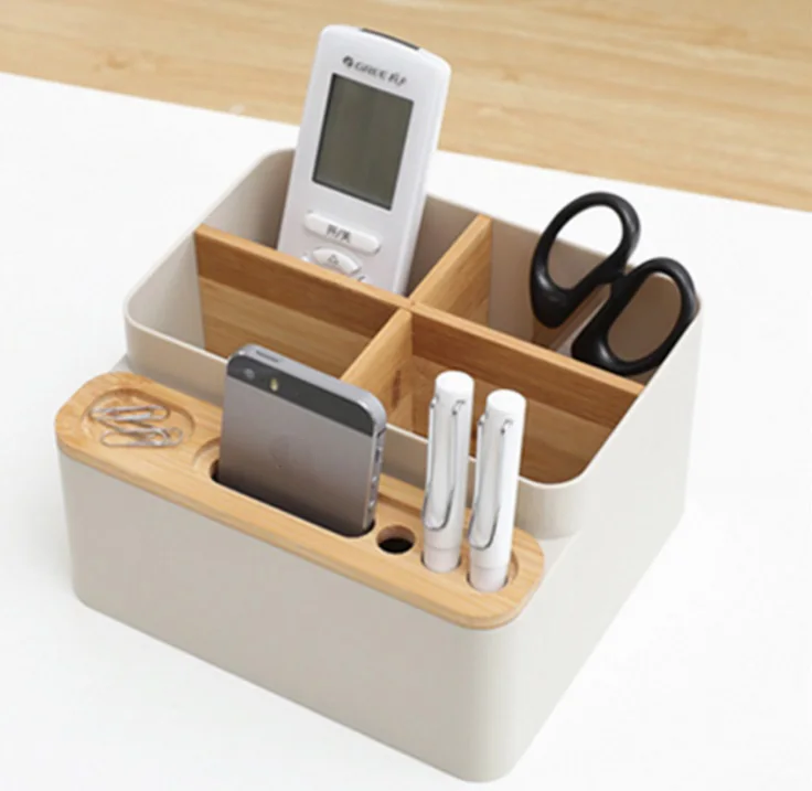 

Table Storage Organization PS Bamboo storage box pen holder Sundries office organizer box home organizer