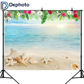 

DePhoto Tropical Sea Beach Starfish Shell Sand Flower Pattern Party Photo Backgrounds Photography Backdrops For Studio Shoot