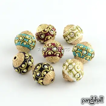 

Round Handmade Grade A Rhinestone Indonesia Beads, with Alloy Golden and Antique Golden Tone Cores, Mixed Color, 15x14mm, Hole: