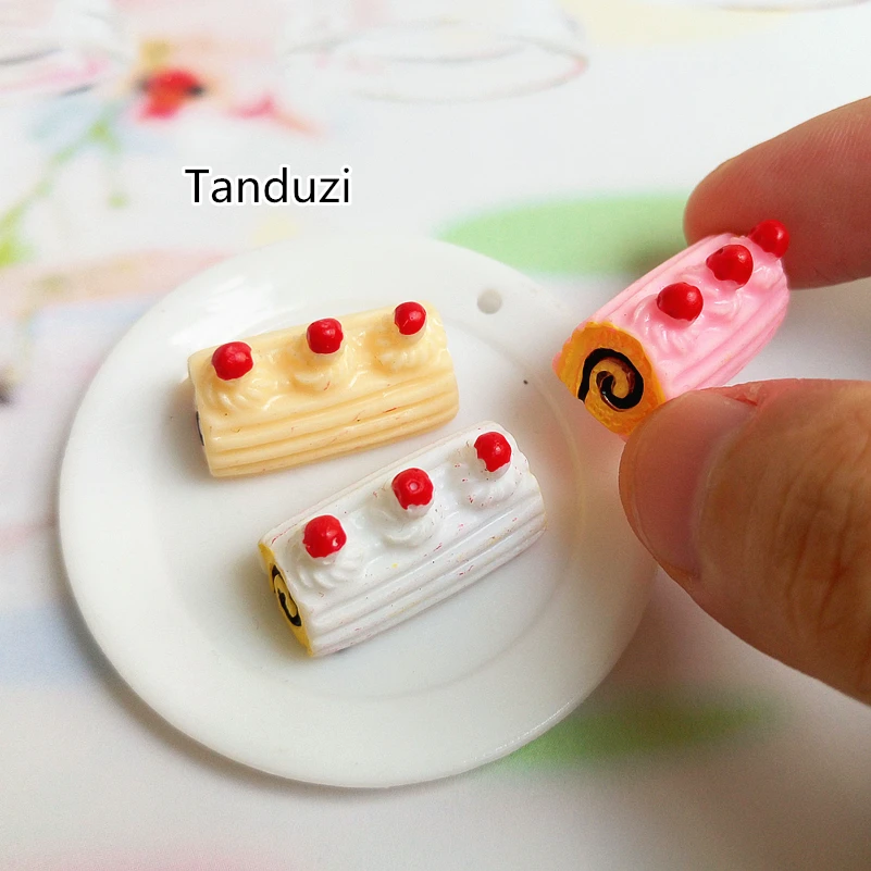 

Tanduzi 30PCS Resin Cabochon DIY Kawaii Artificial Cake Flat Back Resin Strawberry Roll Cake Miniature Food Decoden Scrapbooking