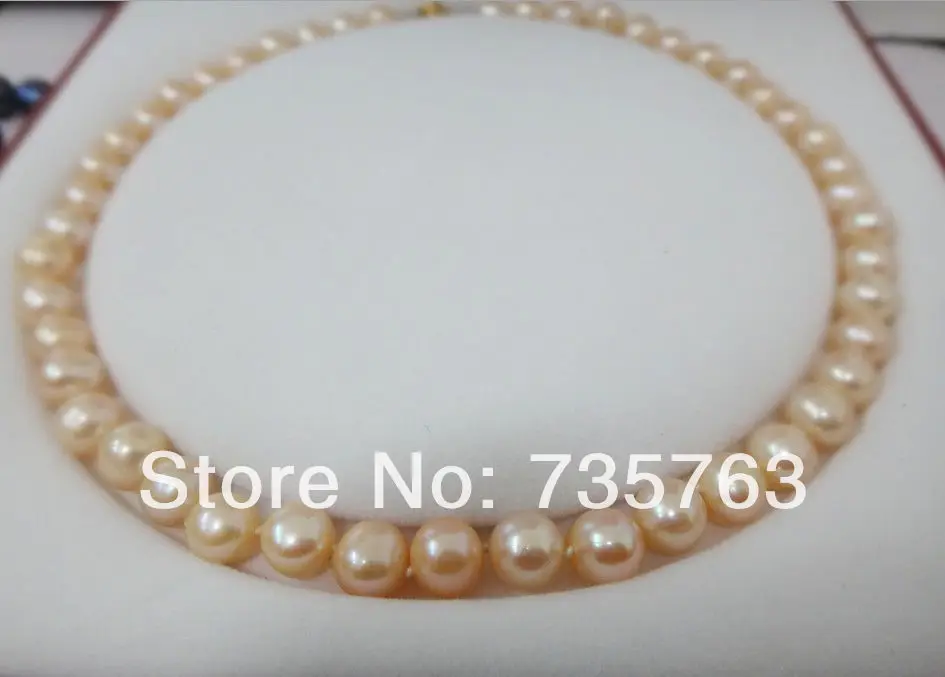 

xiuli 001351 HUGE 18"10-11MM PERFECT SOUTH SEA GENUINE GOLD PINK PEARL NECKLACE 14KGP