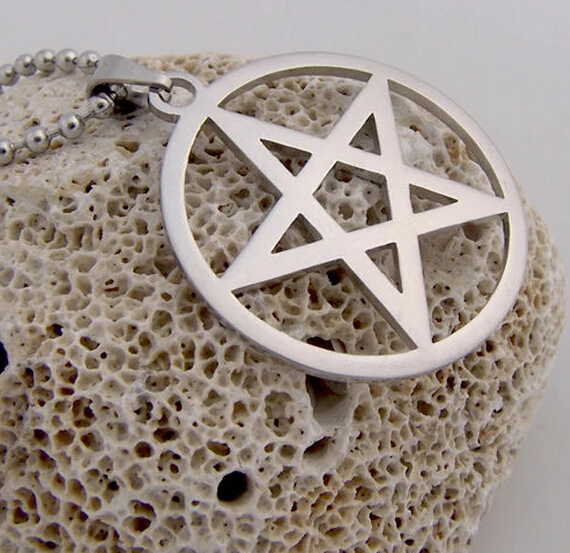 Top Selling New style Stainless Steel  pentagram Satan worship Pendant Beaded Necklace 24'' 4