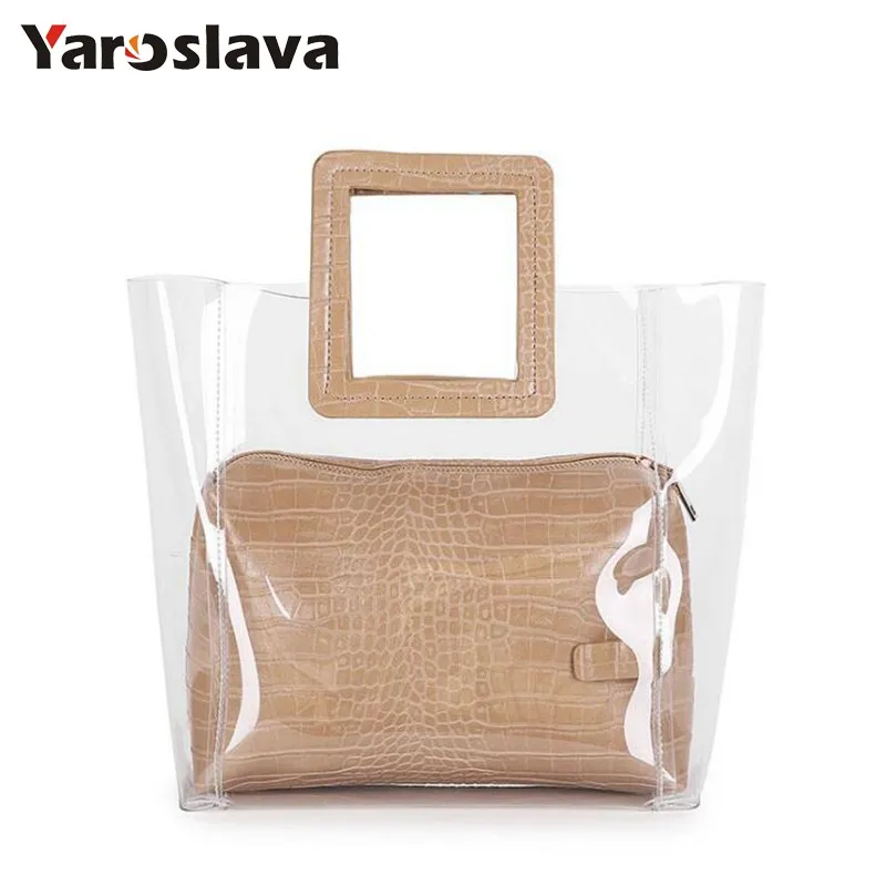 

New Summer Women Bag PVC Transparent Lady Handbag Purse Jelly Women's Beach Bag Crocodile Waterproof Brand Design Tote LL821