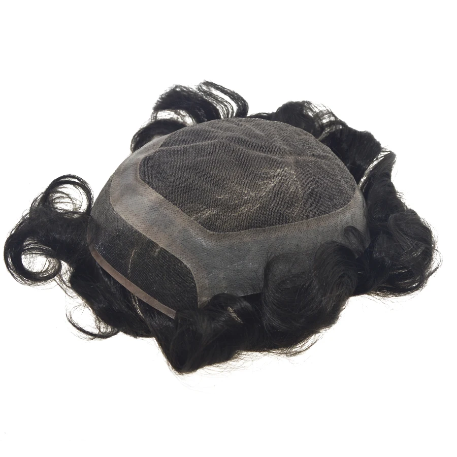 

New arrival top and front swiss lace with around pu Indian hair bleach knot men toupee