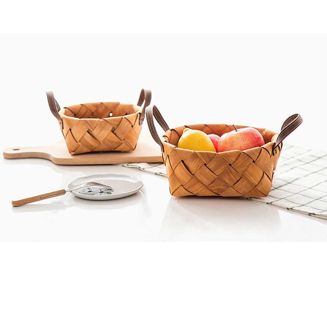 Горячие креативные ручные тканые круглые ручные фруктовые корзины хлеб дерево Корзина для пикника хранения кухонный инструмент