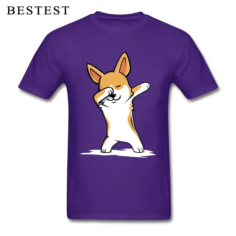 Dabbing Corgi Funny 845 Fashionable Short Sleeve Classic T Shirts 100% Cotton Crewneck Men Tops Shirts Casual Sweatshirts Fall Dabbing Corgi Funny 845 purple