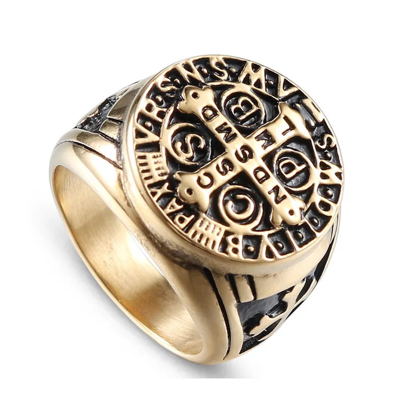 

DICAYLUN St Benedict Ring CSPB CSSML Cross Exorcism Ring Men Christian Amulet Stainless Steel Catholic Roman Retro Punk Jewelry