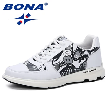

BONA 2019 New Spring Autumn Men Casual Shoes Cartoon Animation Men Microfiber Shoes Loafers Lace-Up Comfortable Men Flat Shoes