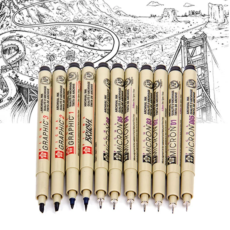 

Markers Pigma Micron Pen Needle Soft Brush Drawing Painting Waterproof Pen 005 01 02 03 04 05 08 1.0 Brush Art Markers