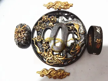 

A Suit Of Copper Tsuba Guard for Japanese Samurai Sword Katana W/ Dragon @2054