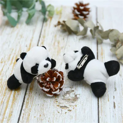 1Pcs Super Cute Panda bear brooch Panda pins Animal brooches Soft Plush Toy Accessories Love Panda Jewelry Kawaii gifts for girl - Окраска металла: small ear long
