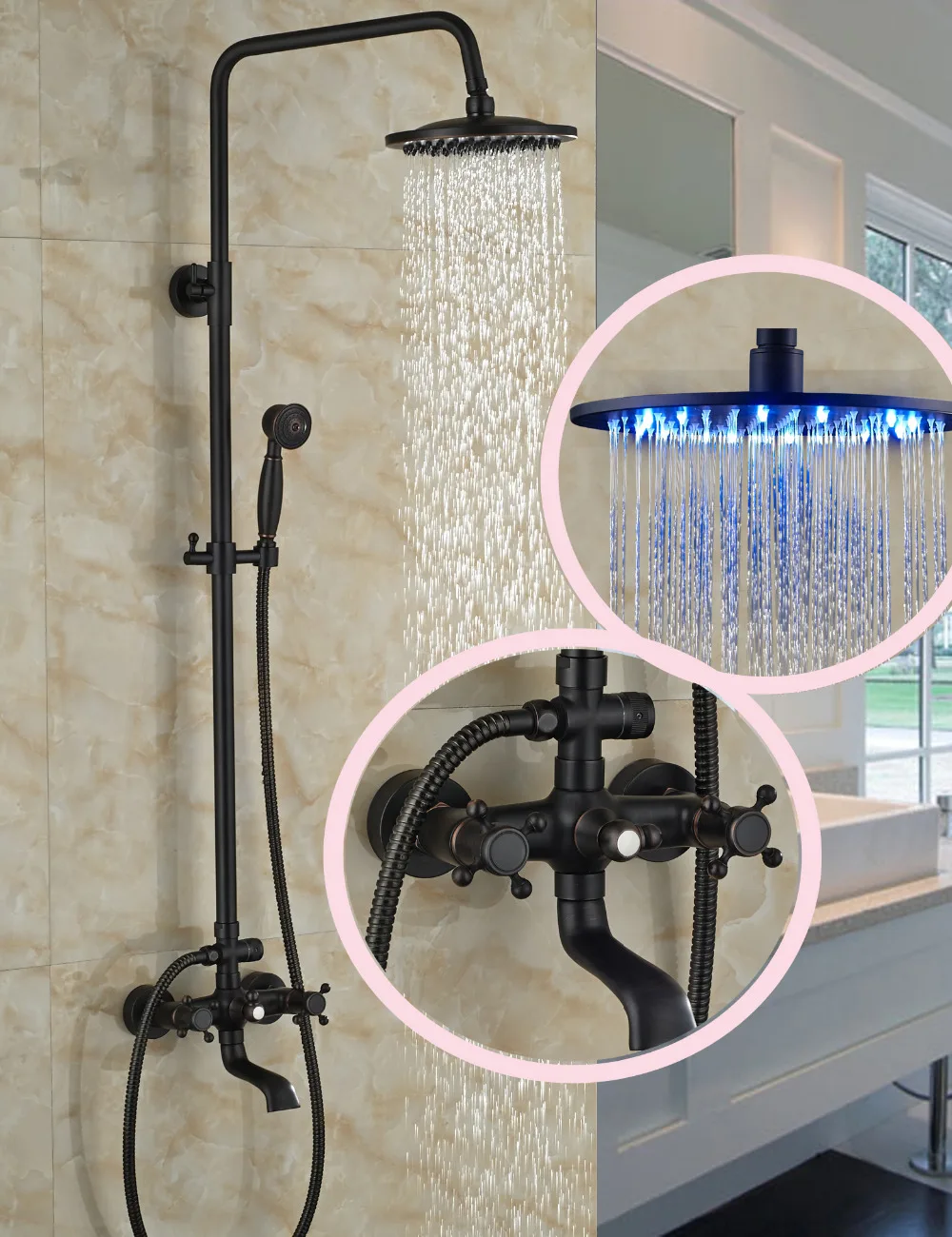 Wholesale And Retail Luxury Oil Rubbed Bronze Shower Column LED Shower