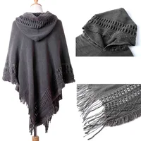 Nouveau Femmes dames gland Cape manteau frange Poncho Oblique rayure manteau bohème châle écharpe 3