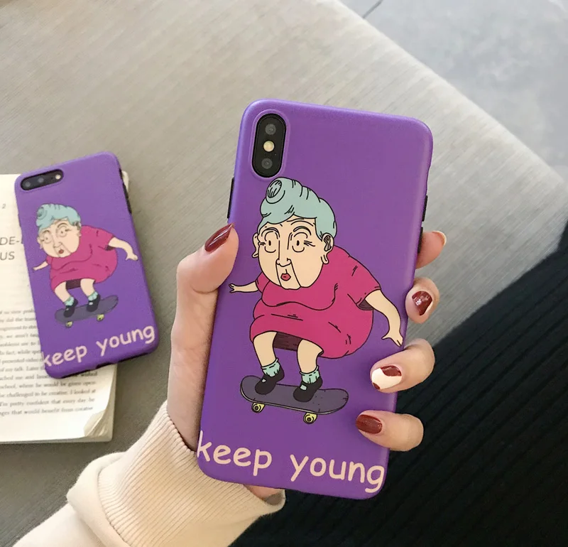 

For Funny Purple grandma skateboard illustration xs max apple x mobile phone case iphone8/7plus/6s/XR soft set cartoon