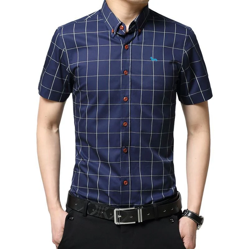 

Asian size Men Short sleeve Shirt Men Fashion Blaine Men Clothes Slim Fit Plaid Cotton Casual Men Business Social Casual Shirt