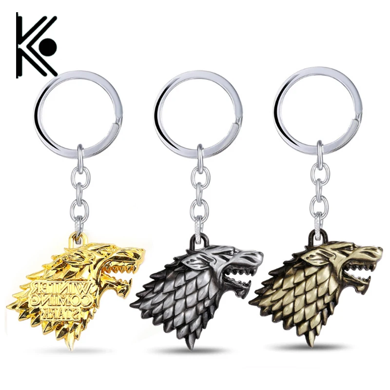 

Game of Thrones Keychain House Stark Winter Is Coming 3D Metal Badge Pendant Keyring Wolf Head Key Chain Ring for Fans