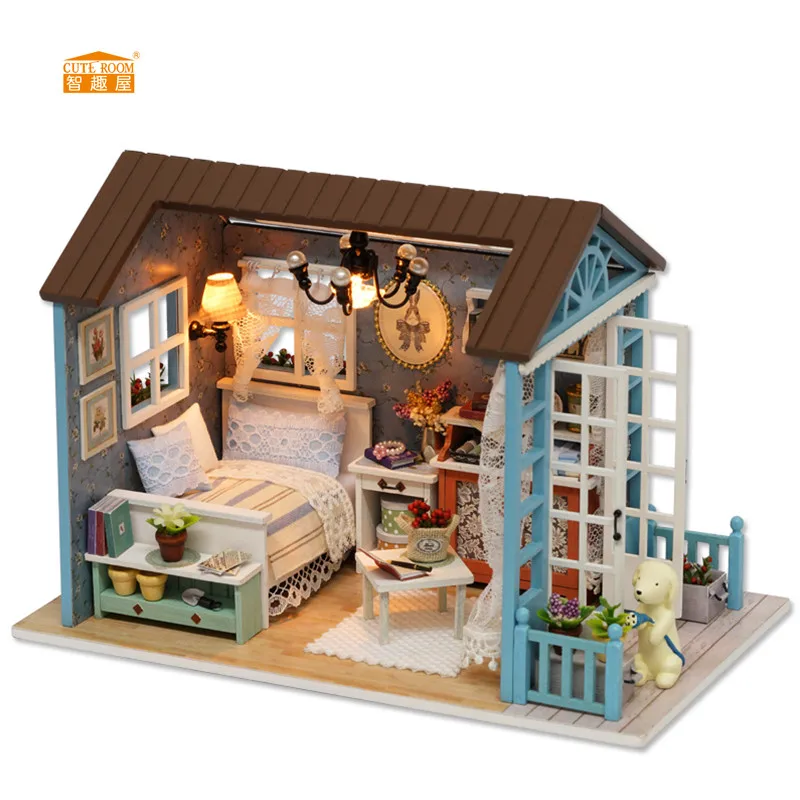 

CUTE ROOM New arrival Miniature Wooden Doll House With DIY Furniture Fidget Toys For Kids Children Birthday Gift Z007