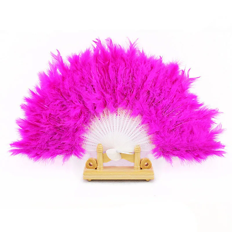 30^ Хороший перо вентилятор для танцев реквизит рука гусиное перо складной веер Свадьба замечательные разные цвета на выбор, на свадьбу - Цвет: Hot Pink