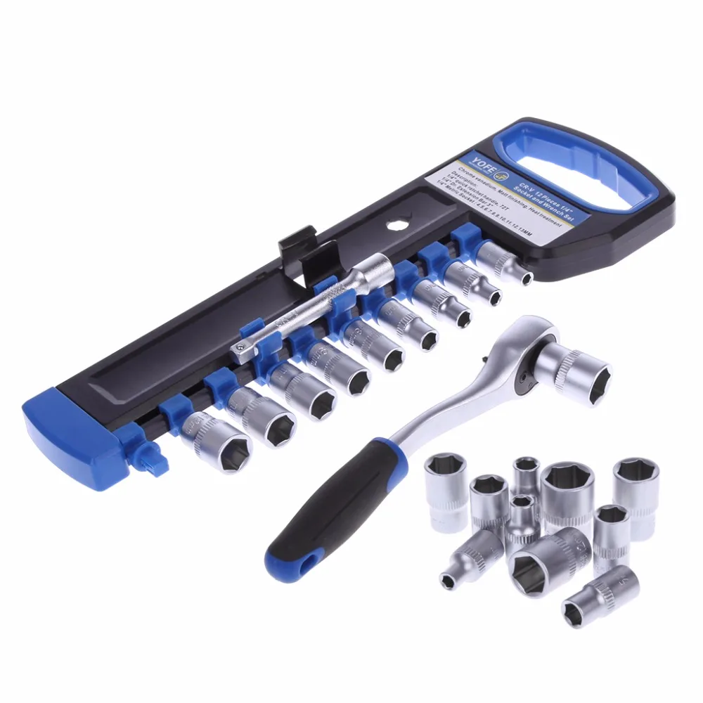 

OOTDTY 1/4" Ratchet Wrench Kit Chrome Steel Socket Wrench+Extension Rod +10 Sockets New MAR20_0
