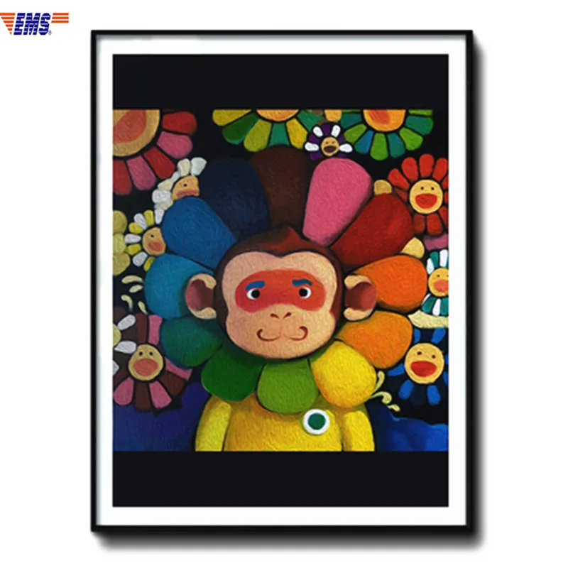 

KAWS Takashi MURAKAMI Sun Flower Monkey Abstraction Wall Painting European Style Children's Bedroom Wall Art Decorations X1132
