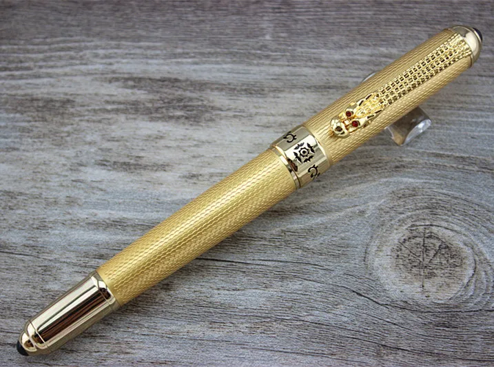 

Jinhao New Pretty Golden Dragon Red Crystal Eyes Fountain Pen Smooth Writing with Push in Style Ink Converter