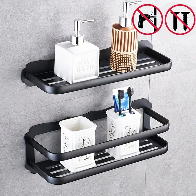 

Nail Free Light Space Aluminum Bathroom Shelves Wall Mount Bathroom Shelf Bathroom Storage Rack Easy to Install
