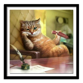 

Needlework Diamond Embroidery Cute Cat Eat Sausage Thinking Diamond Painting Cross Stitch Picture Of Rhinestone Full Drill BJ205