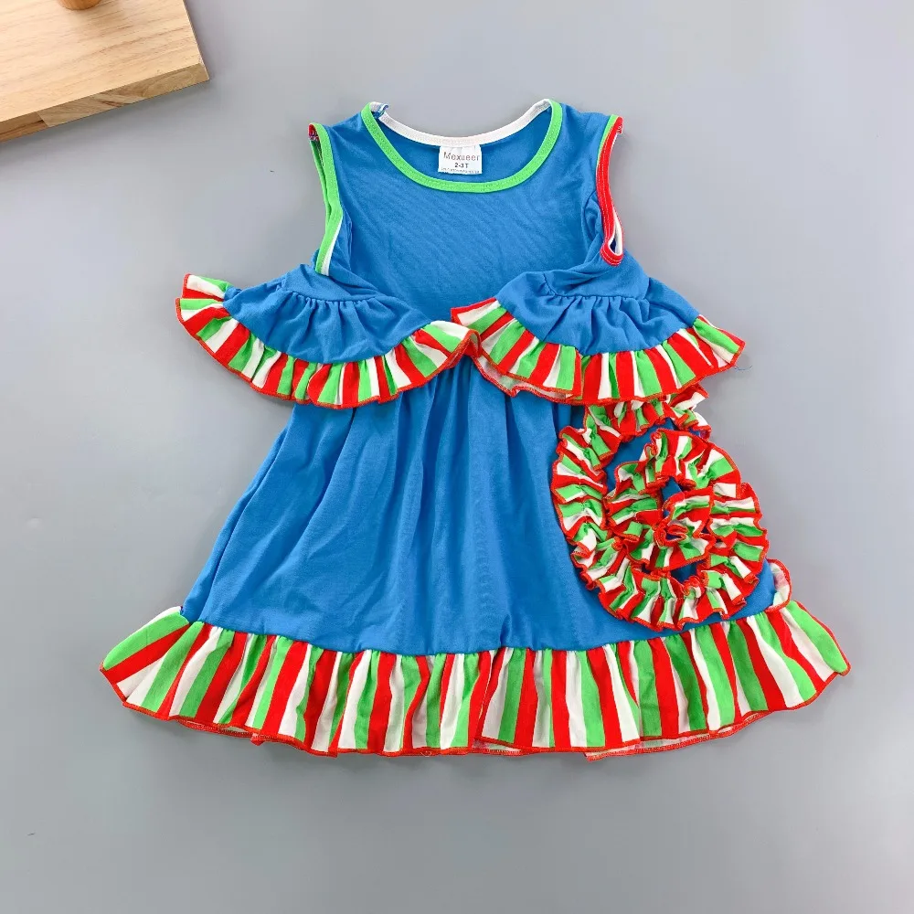 

New Opening Sleeve 100%Cotton Clothing Baby Girl Dress Flower Trim Ruffles Apparel Infant Habiliment Vestidos Solid Color Cloth