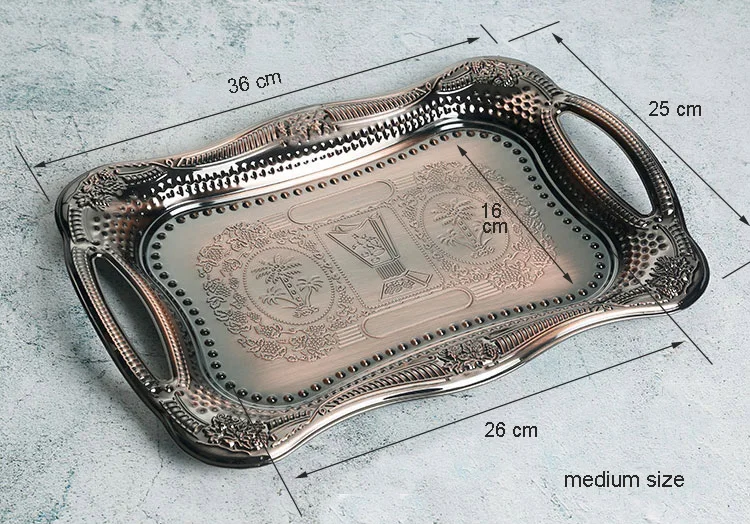 Лоток Прямоугольный бытовой небольшой пластины Синьцзян противень для барбекю поднос для чайных чашек Ретро Металлические Конфеты Блюдо для закусок - Цвет: middle  bronze