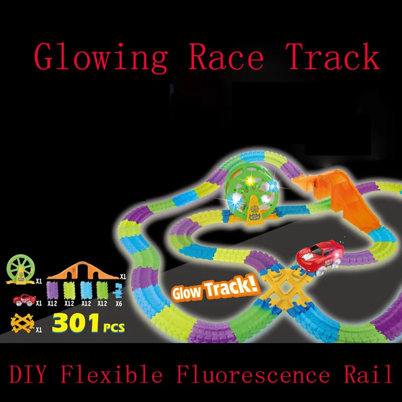 

Magic Glow Track With Race Track Car interesting Track Game DIY Assembly Music Electronic Lights Rail Speedway Mini 4 Toy