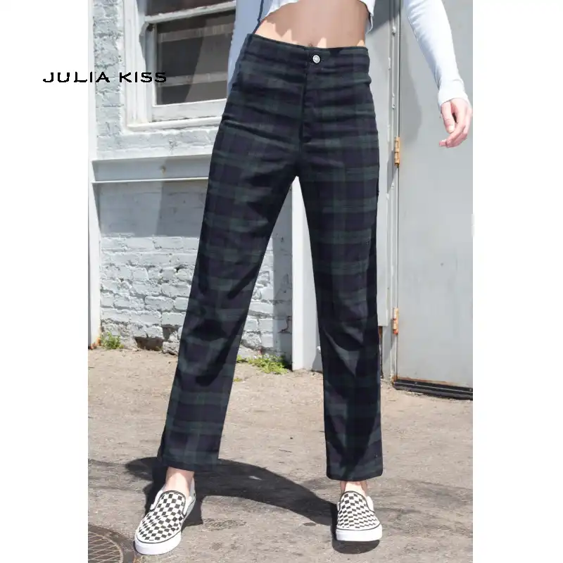 Navy blue plaid pants womens Clearance