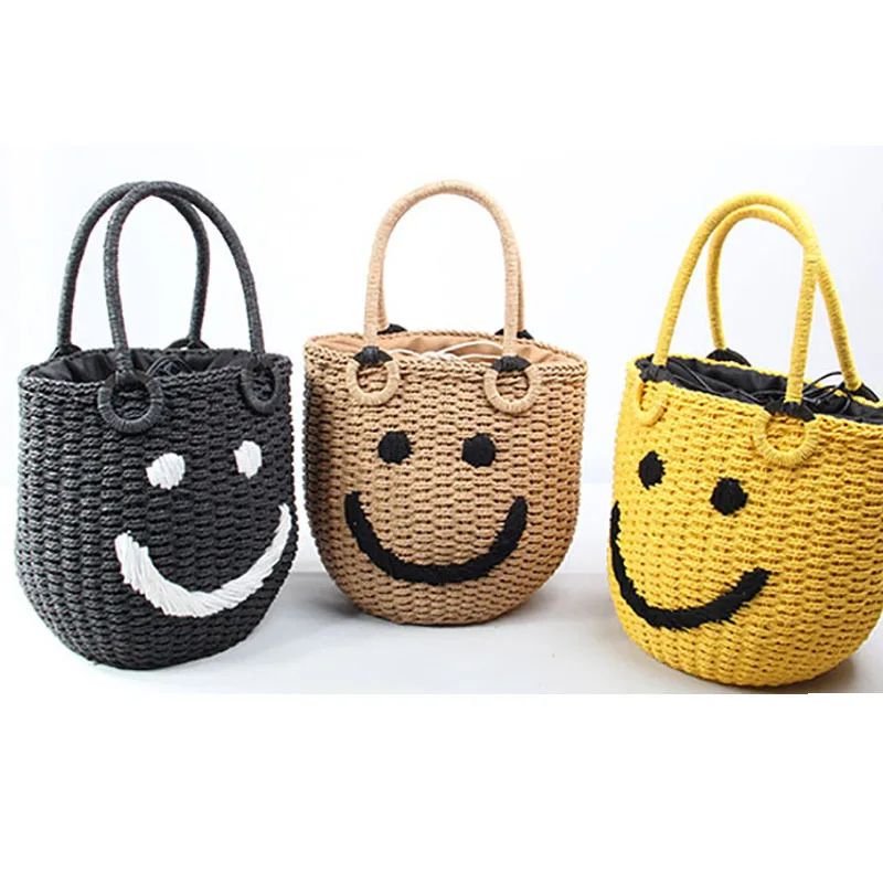 New smiley bucket bag, Kawai bag, summer handbag, knitting beach bag.