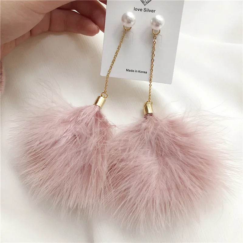 

New Arrival Fashion Elegant Jewelry Big Feather Tassel Drop Earrings For Women Shiny Crystal Beads Brincos Pendientes Mujer Moda