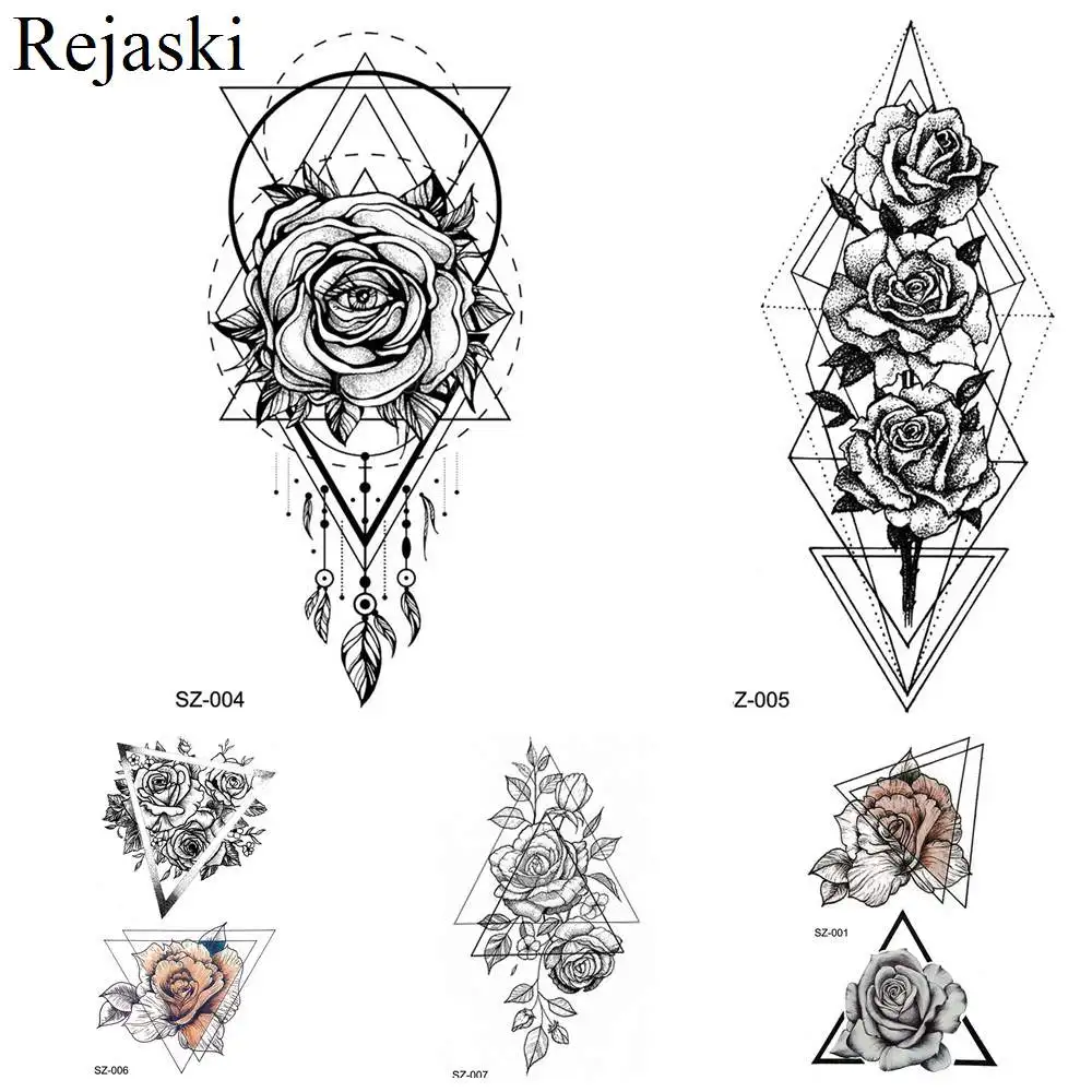 Rejaski женские Флирт тату стикеры боди арт живопись девушка мода временные татуировки Геометрическая Роза Ловец снов поддельные татуировки