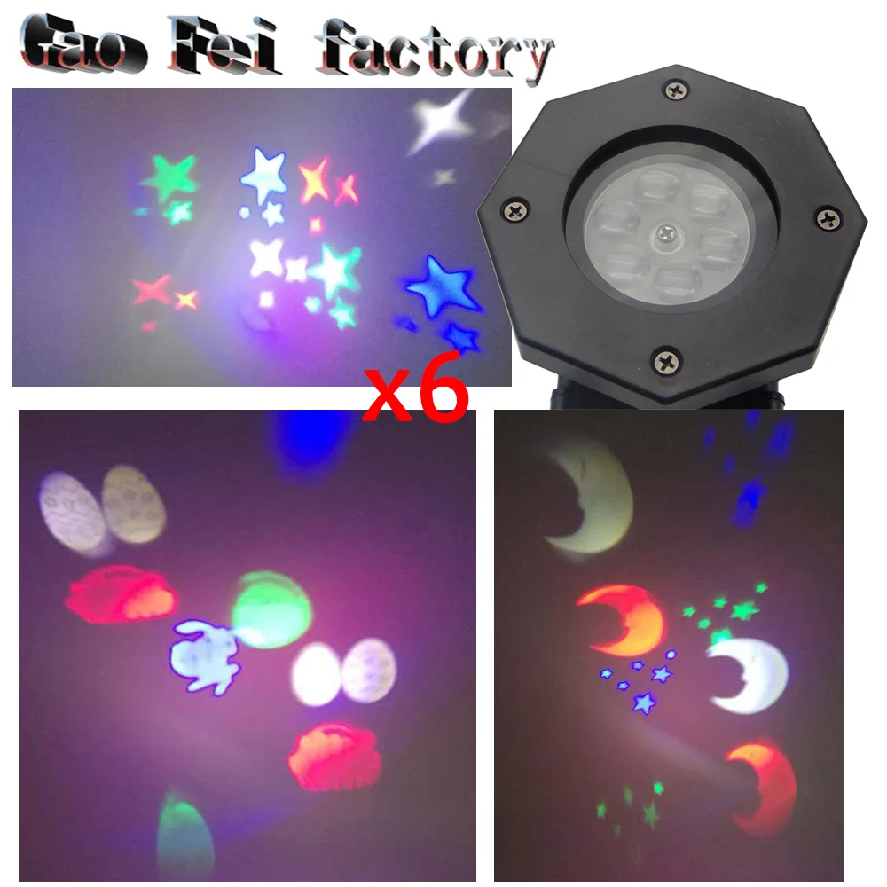 

6pcs/lot Waterproof Lawn 6led RGB led auto rotating projection effect Snowflake lamp Trees