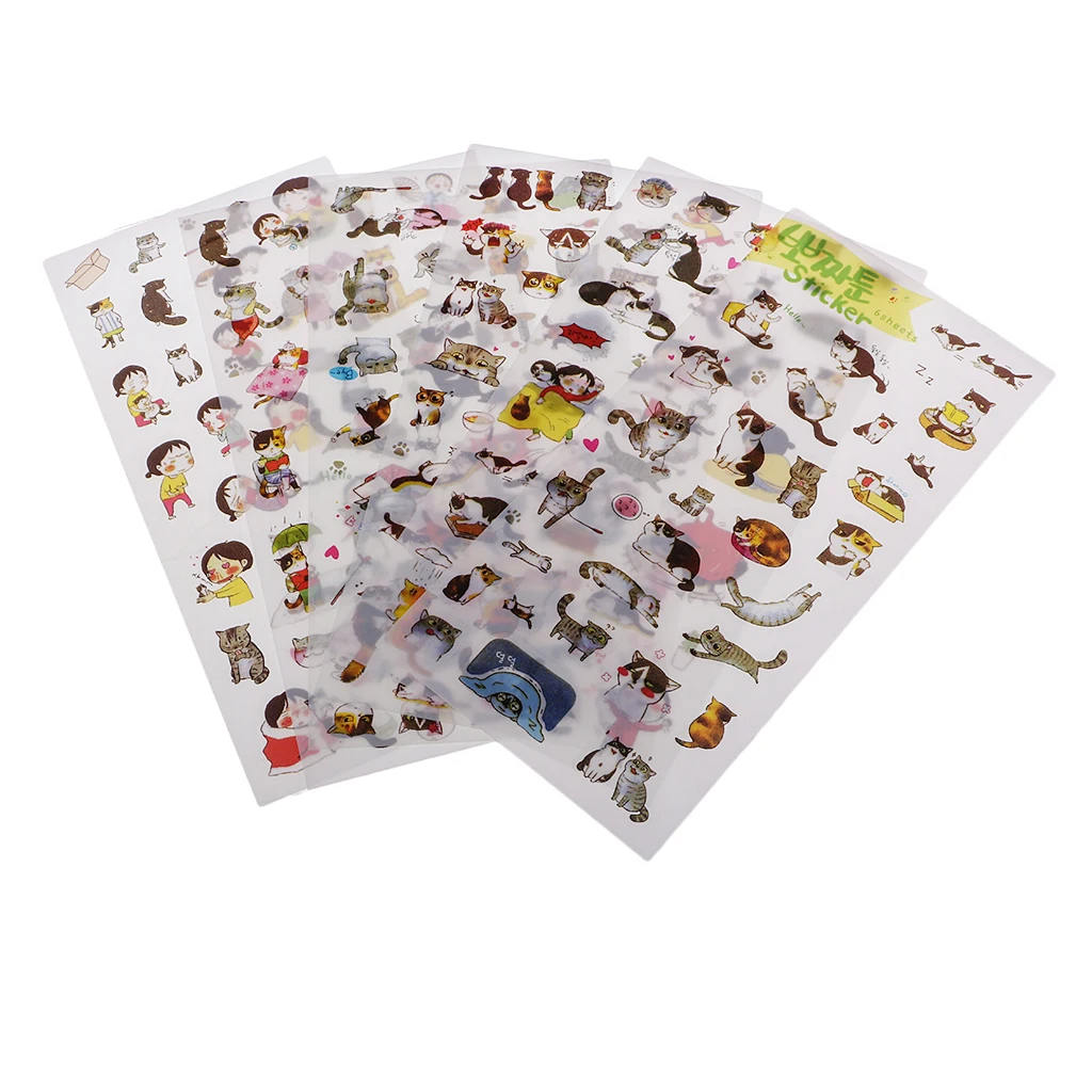 6 Sheets Cute Mini Cat & Girl Transparent Korean Sticker Decorative DIY Album Planner Diary Scrapbooking Label Kawaii Stationery