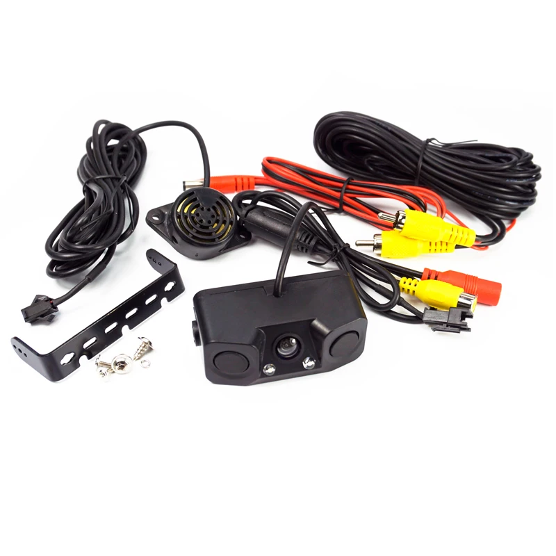 2in1/3in1 automóviles alarma de sonido CCD coche reverso copia de seguridad LED cámara de visión Trasera Sistema de Radar de estacionamiento, cámara de visión trasera + 2 sensores