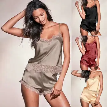 

2PCS Fashion Pajama Sets Satin Robe Kimono Nightdress Sleepwear Summer Casual Nightwear 2pcs