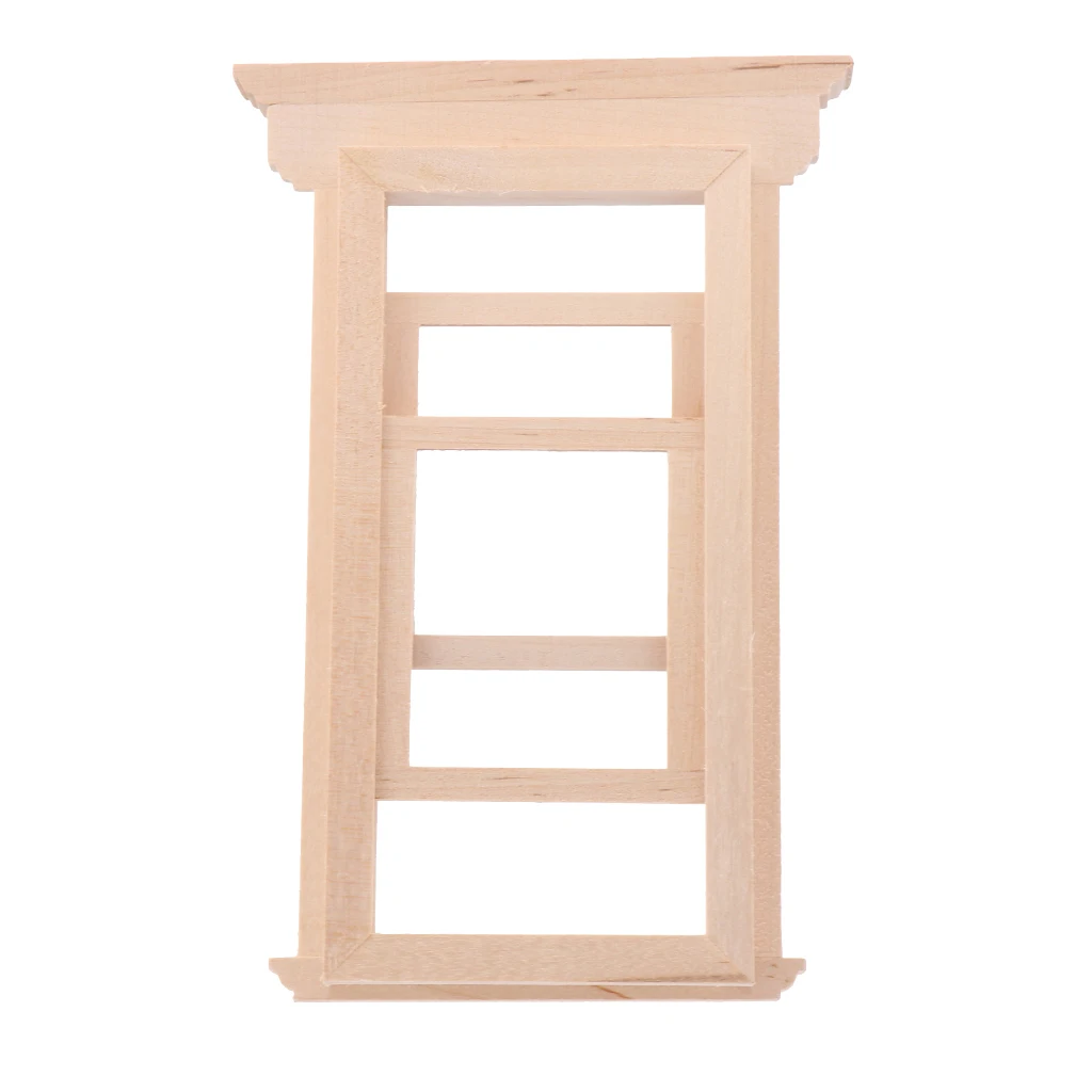 1/12 Scale Miniature Wood 2 Pane Sash Window Frame Unpainted Furniture DIY Making for Dollhouse Accessory  for 1/12  dollhouse
