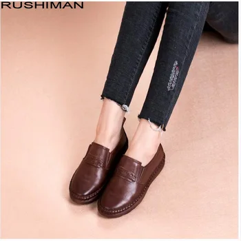 

2019 spring new Genuine Leather Oxford shoes Lace-Up casual shoes comfortable non-slip England Cow leather flat single shoes