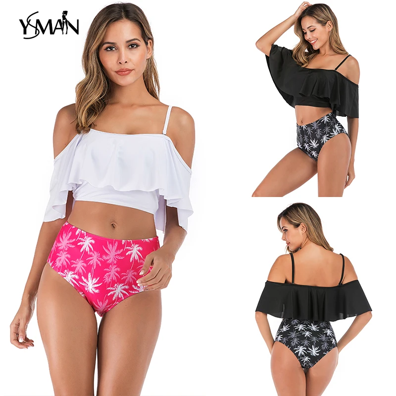 

Dropshipping New 2018 Hot Selling Flounces Biniki Summer Beach Wear Swim Suit High Waist Bikini 2 Piece Swimsuit Women Swimsuit